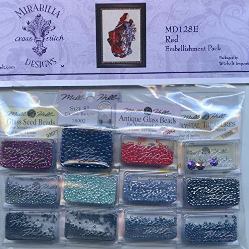 Red Linen Kit Beaded Counted Cross Stitch by Nora Corbett MD128 (Bundle: Chart, Fabric, Beads, Silk Floss)