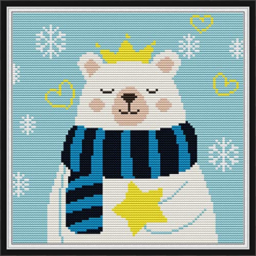Howie's Needlepoint Cross Stitch Kits, 11CT Pre-Printed Pattern Needlepoint Kits, Full Range of Stamped Starter Kits (Crown Polar Bear, 12.6 x 12.6 Inch) - color: Crown Polar Bear