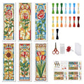 FREEBLOSS 6 Set Cross Stitch Bookmark Kits 8"x2.4" Colored Glass Flowers - style: Glass flower