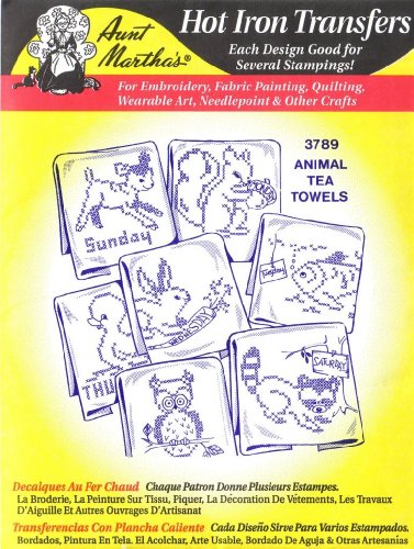 Animal Tea Towels Aunt Martha's Hot Iron Embroidery Transfer