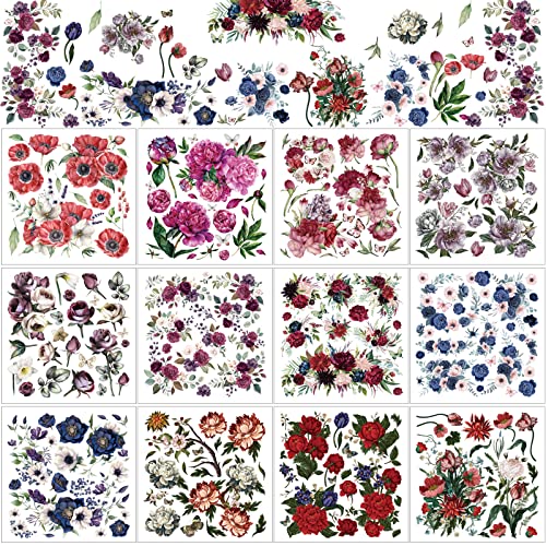 BBTO 12 Sheets Rub on Transfers for Crafts Wood Furniture DIY, 5.5" x 5.7" - style: Dark Floral