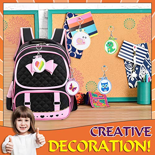 ZOCONE 12 PCS Cross Stitch Kits for Kids 7-13, Beginner Kits with Instructions, Keychains, Embroidery Hoops and Tools, Backpack Charms, Cross Stitch Ornaments