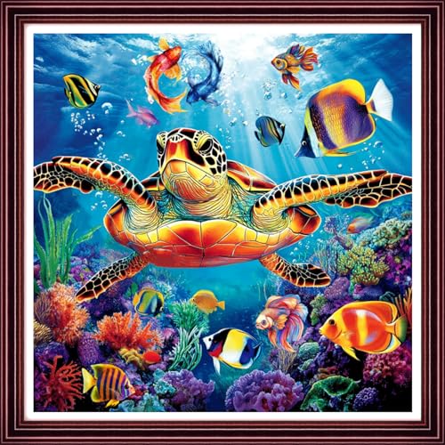 Funchey Counted Cross Stitch Kits for Adults Needlepoint Kits Unprinted Cross Stitching Embroidery Kit 11CT Cross Stitch Supplies-Underwater World Animals 18x18 inch - color: ArtsKit15
