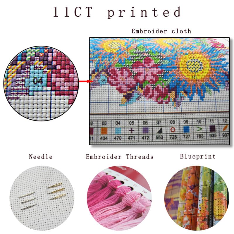JOYSEWING Sunflowers Stamped Cross Stitch Kits Printed Embroidery Needlework Starter Kits for Beginners11CT Embroidery Patterns Art Crafts DIY Needlepoint Kit- Sunflower in vase(11CT) 9.06 ×21.26 inch - color: Sunflower in vase(11CT) 9.06 ×21.26 inch