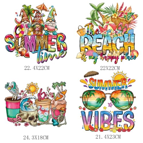 Summer Iron on Transfers for T-Shirts Hawaii Beach Iron on Patches Summer Vibes Theme Gift Vinyl Heat Transfer Stickers Cute Dwarf Palm Tree Fruits Iron on Decals for Clothes Pillow Hoodie DIY Crafts - color: Summer A