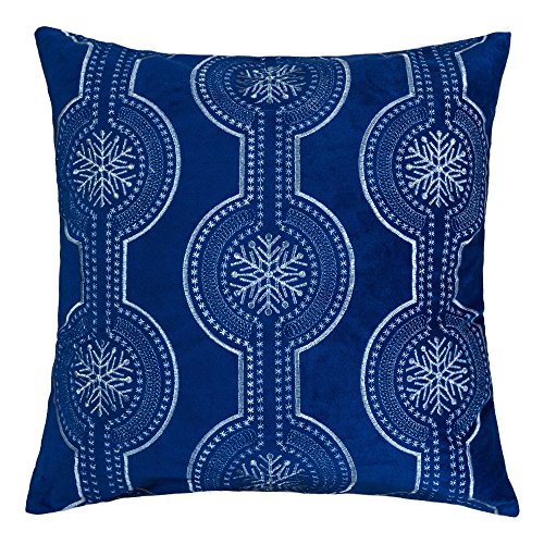 Embroidery Blue Velvet Throw Pillow Cover, Merry Christmas Series Snowflake Drop Luxury Soft Fuzzy Cozy Warm Slik Gift Square Couch Cushion Pillow Case 20 x 20 Inch, Cover Only - color: Snow Drop-blue