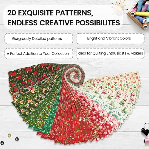 Craftido-20 Options-100% Cotton Jelly Roll Fabric Precut Strips for Quilting, Crafting, and Sewing, 40 Strips 2.5" x 44" Assorted Bundles for Rugs, Quilts, DIY Crafts and Home Decor-Winter Christmas - color: Winter Christmas