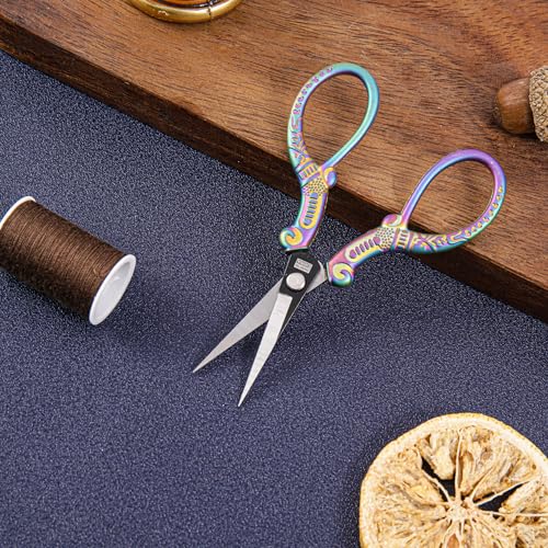 Premium Small Craft Scissors with Beautiful Butterfly Decos - Comfortable Handles and Sharp Tips for Crochet, Embroidery, and Sewing - Includes Protective Cover, Purple&gold, PJ1631-1 - color: Purple&gold