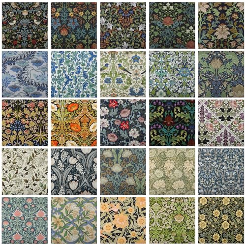 25 Pcs William Morris Cotton Fabric Squares, 10 x 10 Inch, Floral - color: William Morris Flowers