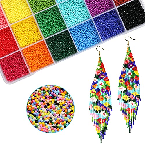 Bala&Fillic 2mm Round Size Almost Uniform Seed Beads with Beading Tool, About 18000pcs in Box 24 Multicolors Assortment 12/0 Small Craft Seed Beads for Earring Making - color: 24 Colors with Tool -Size 2mm