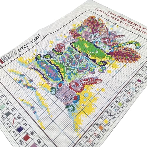 Howie's Needlepoint Cross Stitch Kits, 11CT Pre-Printed Pattern Needlepoint Kits, Full Range of Stamped Starter Kits (The Rabbit in The Christmas Boots, 10.6 x 15.4 Inch) - color: The Rabbit in The Christmas Boots