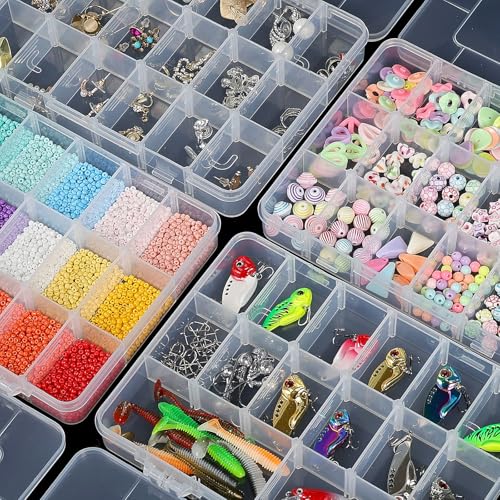 CGCG 3-Pack 18-Grid Clear Plastic Beads Organizer Box 7.9x5.8