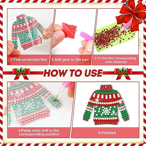 Estune 15 Pcs Christmas Diamond Painting Keychain Kits for Adults