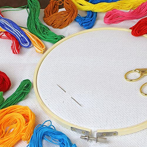 Essentials by Leisure Arts 8 Inch Bamboo Embroidery Hoop with Adjustable Tension Screw, Smooth Lightweight Hoop for Cross Stitch, Needlepoint, Quilting and Sewing