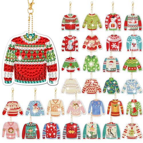 WILLBOND 30 Pcs Christmas Diamond Art Kits for Adults, Ugly Sweater Theme - color: Ugly Sweater