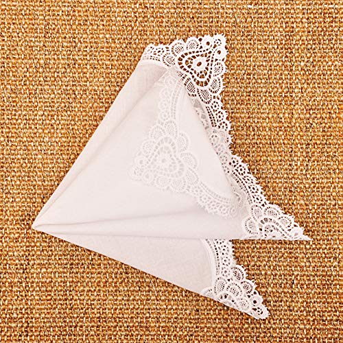 Milesky White Wedding Handkerchief Pure Cotton, Soft Ladies Hanky with Crochet Lace - color: Ch09
