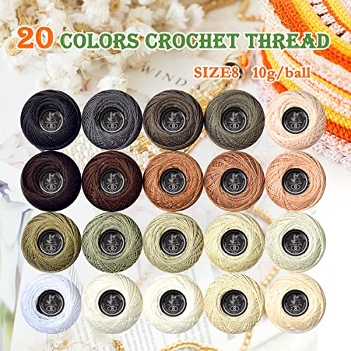 Soft 20 Colors Classic Crochet Thread 20 Pack,100% Cotton (Brown Grey-3371-535) - color: Brown Grey Series