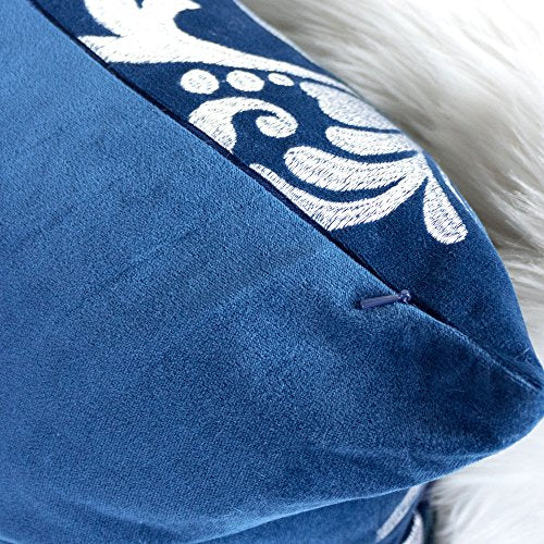 Embroidery Blue Velvet Throw Pillow Cover, Merry Christmas Series Silver Floral Luxury Soft Fuzzy Cozy Warm Slik Gift Square Couch Cushion Pillow Case 20 x 20 Inch, Cover Only - color: Silver Floral