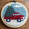 DIY Punch Needle Kits Christmas Truck Christmas Tree with Hoop 20x20cm-2 - color: 04-Christmas Truck