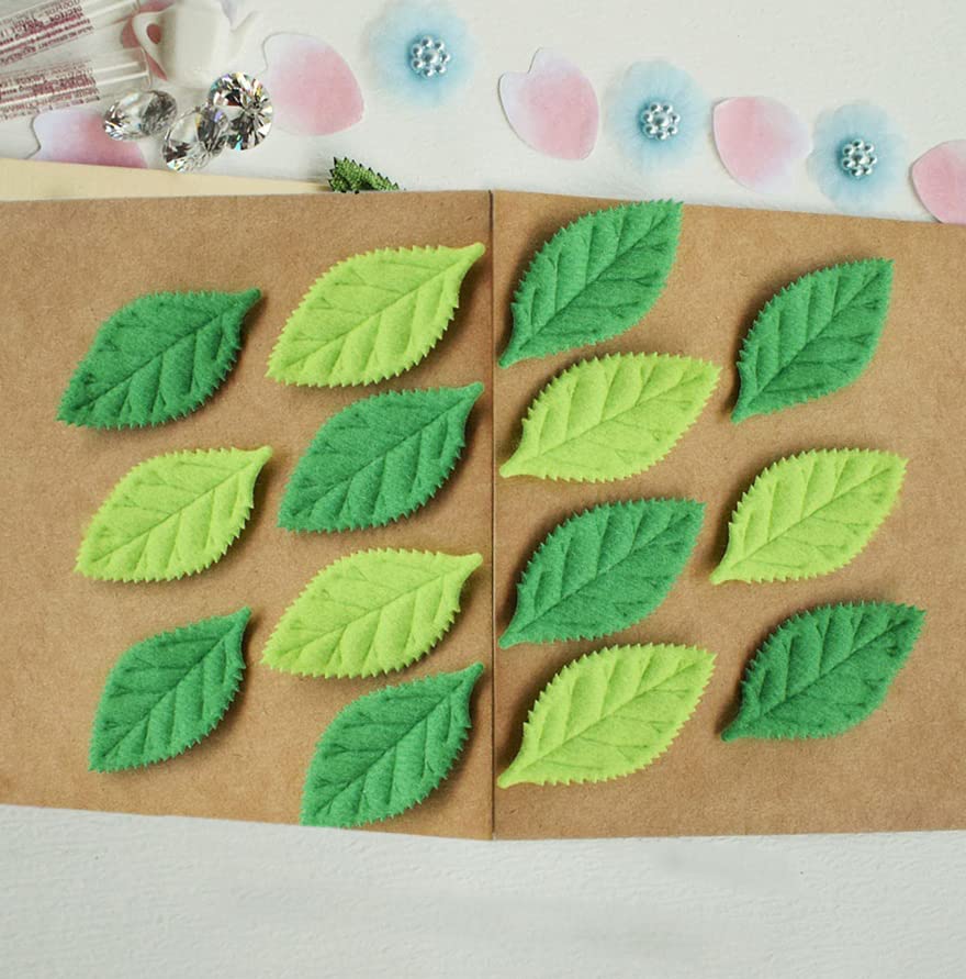 YYCRAFT Pack of 90 Padded 2-Faced Felt Velvet Leaf Appliques/Craft Green - color: Lime/Green