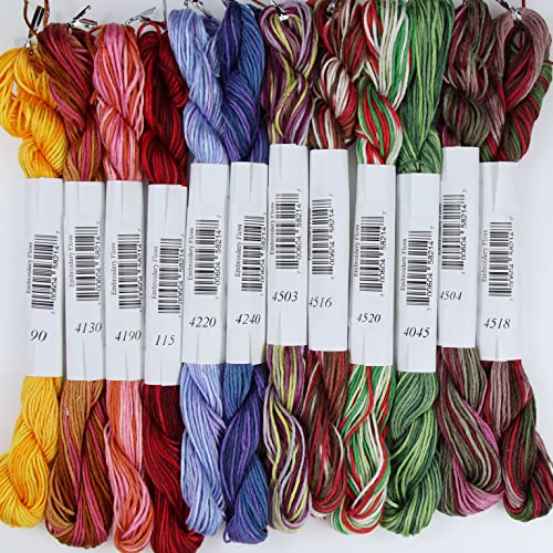 KCS Big skeins of 25 Meters Size 25 Color Variegated Cross Stitch Stranded Threads,12 skeins,15 - color: 12skeins15, size: 12 skeins