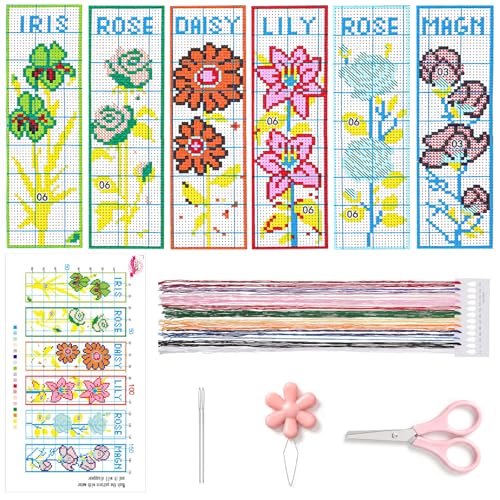 HaiFafafaing 6 Pcs Bookmark Kit Flower Flower Cross Stitch Bookmark Kits