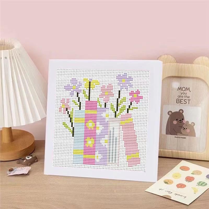 Book Flower Stamped Cross Stitch Kits for Adults Beginners with Frame - color: Book Flowers Cross Stitch with Frame