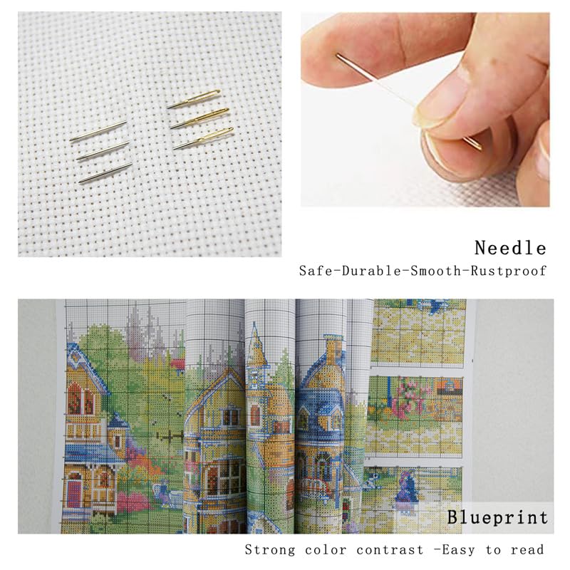 JOYSEWING Stamped Cross Stitch Kits - Spring Scenery in Garden | DIY Embroidery Starter Patterns Craft Kit Needlepoint for Beginner | 11CT, 3 Strands |(Printed) 23.23 x8.66 inch - color: Spring scenery in garden (Printed) 23.23 x8.66 inch
