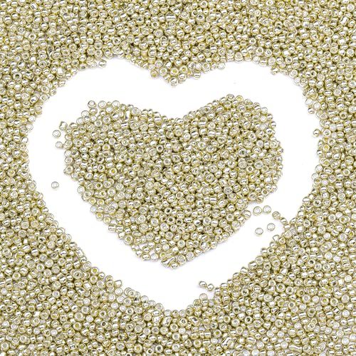 Legefo 4mm Glass Seed Beads Bulk, Bright Gold 6/0 Small Mini Pony Seed Beads, Tiny Round Craft Bead for Bracelet Necklace Wrist Jewelry Making Beading Weaving DIY Crafts Supplies, 1000pcs - color: Bright Gold
