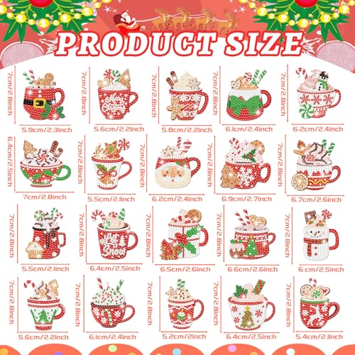 Tondiamo 20 Pcs Christmas Diamond Painting Keychain Kits with Tools Hot Cocoa Themed Art Key Chain Craft Kits Merry Christmas Cute Hanging Handmade 5D Art and Craft Supplies Accessories - style: Hot Cocoa