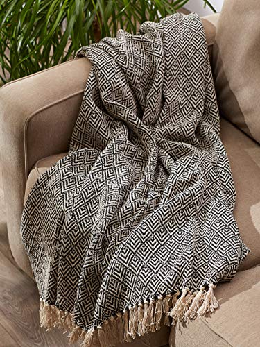 DII Diamond Throw Collection Cotton Woven, 50x60, Black - color: Black
