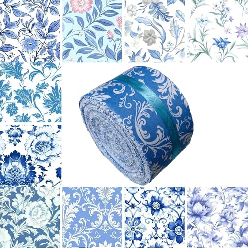 100% Cotton Jelly Roll Fabric Strips for Quilting and Sewings-Blue Floral - color: Blue Floral