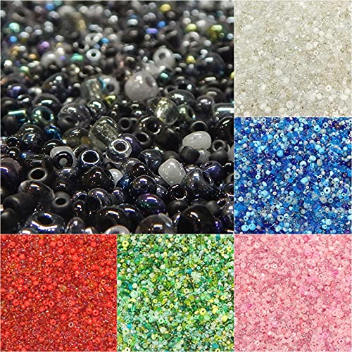 Perlin Glass Seed Beads 2mm 3mm 4mm Round Pony Beads Pack of 3000 Mixed Size, Colour Mix for Jewelry Making Earrings Bracelets Pendants Waist DIY Handmade (Black) - color: Black