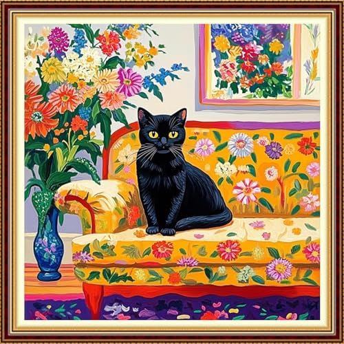 Fanxvivy Stamped Counted Cross Stitch Kits for Adults Printed Cross-Stitch Patterns 11CT Stamped or Counted Cross Stitching Embroidery Kit Needlepoint Kits-Cute cat 18x18 inch - color: Artkits03