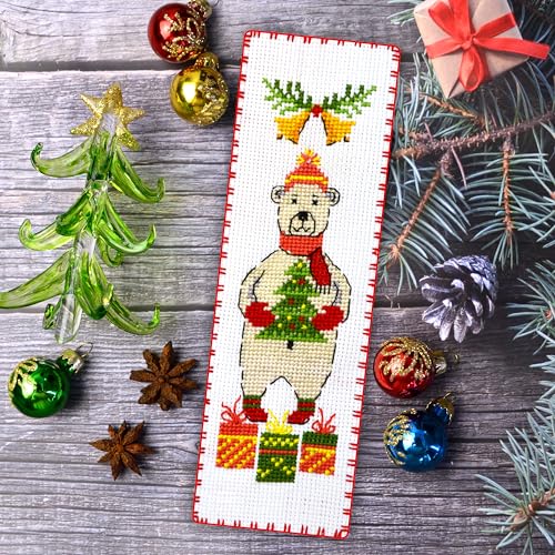 Povitrulya Polar Bear - Counted Cross Stitch Bookmark Kit - DIY Embroidery Set - Hand Made Christmas Gift for Adultss - color: Polar Bear