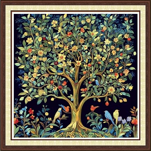 Findvoor Counted Cross Stitch Kits for Adults Full Range of Cross Stitching Embroidery Unprinted Pattern for Beginners, 11CT Needlepoint Kit Patterns Embroidery Kits-Magic Tree of Life 18x18 inch - color: ColorCraft15