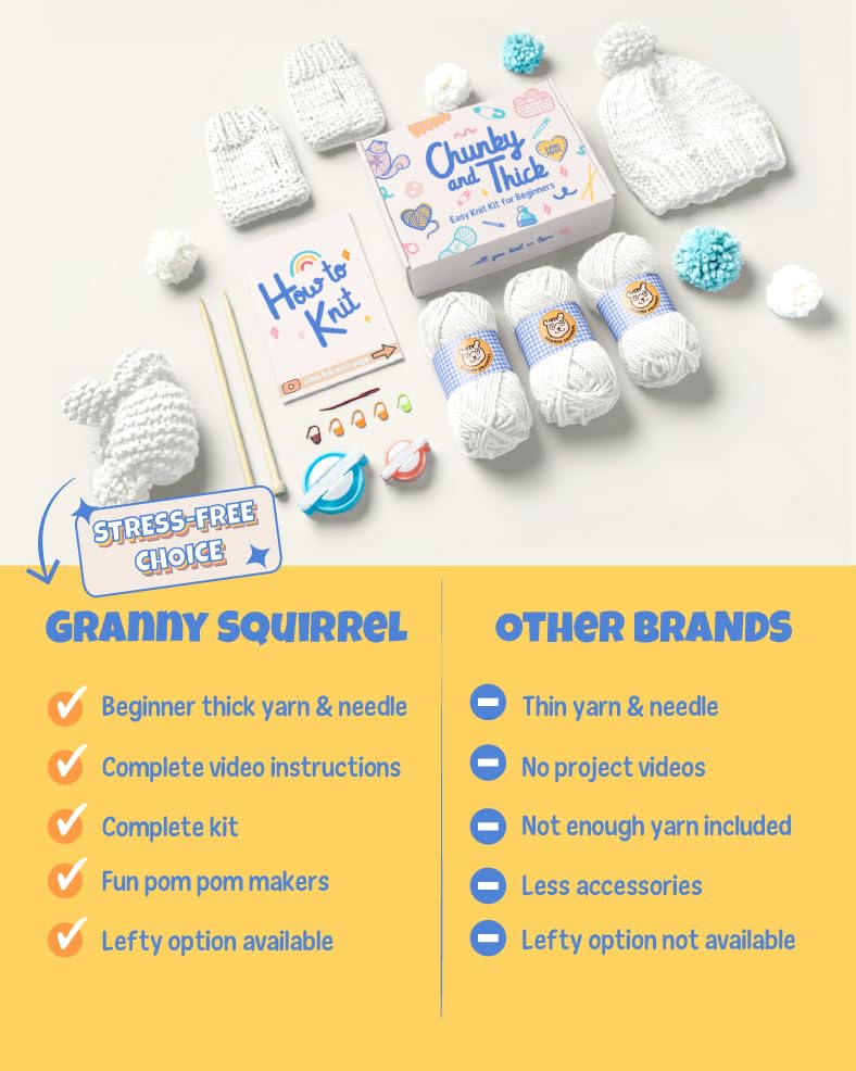 Complete Knitting Kit for Beginners - Learn to Knit Kit with Knitting Accessories Like Thick Beginner Ivory Yarn, Bamboo Needles for Beginners & More - Includes Video Tutorials & Written Guide - color: Ivory