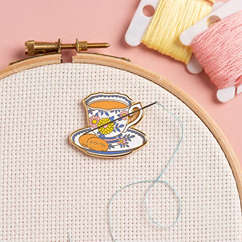 Caterpillar Cross Stitch Needle Minder - Teacup for Cross Stitch, Sewing, Embroidery and Needlework Accessories, Enamel and Magnetic