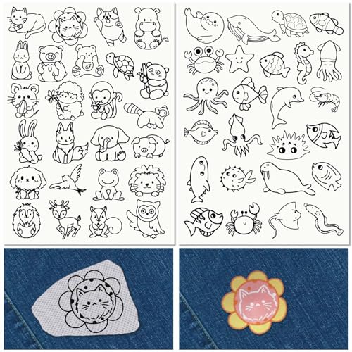 CRASPIRE 50Pcs Sea Animals Water Soluble Embroidery Patterns Ocean Summer Turtle Hand Sewing Stick and Stitch Transfers Paper Stabilizers Wash Away Pre-Printed Self Adhesive for Cloth Sewing Lovers - style: Animals and Sea Animal