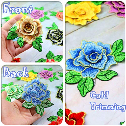 10 Pieces 3D Rose Embroidered Patch Flower Sew on Patches Applique Sewing Crafts Kit for Clothes Jeans Jackets Bags DIY Embellishments Decorations (Brown) - color: Brown