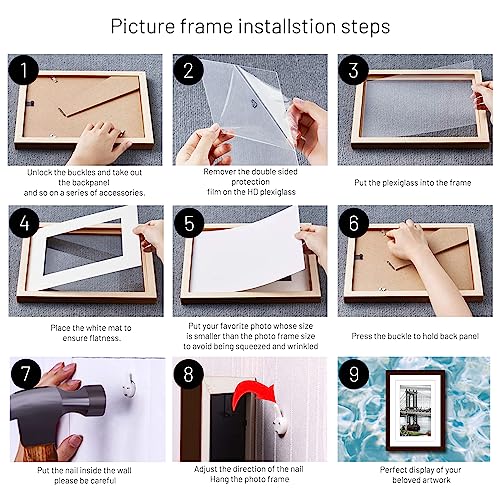 8x10 Picture Frames Solid Wood Display Pictures 5x7 or 8x10 Frame Poster Photo Frame Art with 1 Mat for Wall Mounting or Table Top (Brown) - color: Brown, size: 8x10 inch