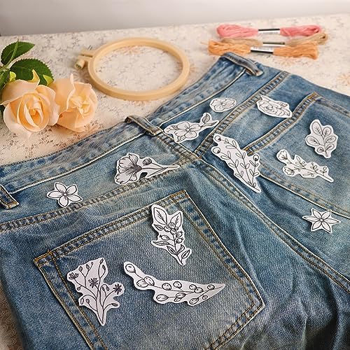 Patemby 100Pcs Embroidery Pattern Water Soluble Embroidery Stabilizers, Stick and Stitch Embroidery Paper Wash Away with Pre-Printed Pattern Design Stencils Transfer for Hand Sewing Lover Beginner - color: Flower, Pack of 2