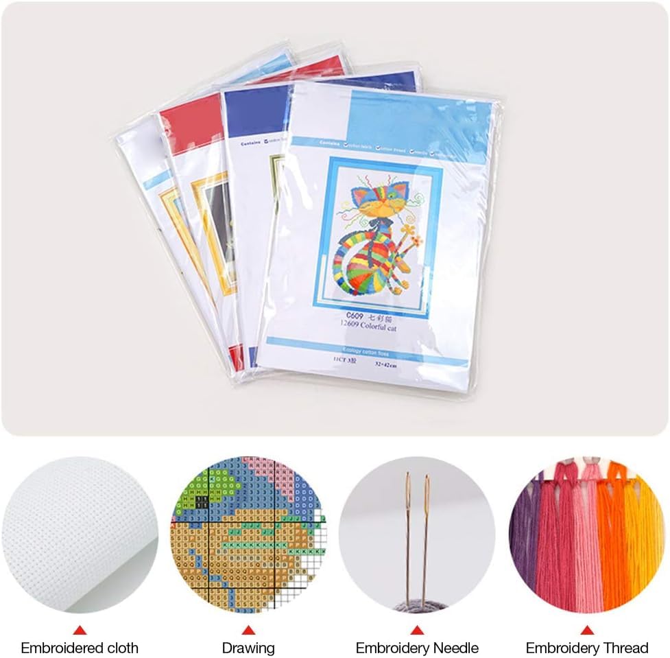 Eiazuiks Stamping Cross Stitch Kit, Starry Sky Cat Counting Cross Stitch Kit for Adult Beginners, Full Line DIY Stitching Kit for Home Decor Cross Stitch Patterns 12x16 inches - color: ZX036