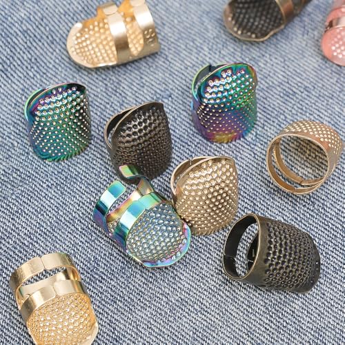 2PCS Adjustable Zinc Alloy Sewing Thimbles Finger Covers - Hand Working Making Fingertip Protectors (Gold M) - color: Gold M