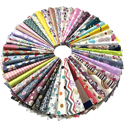 50pcs 10x10 Inches Cotton Quilting Fabric Craft Supplies Top Fat Quarter Bundles Floral Precut Fabric Square for DIY Craft Patchwork - size: 10x10 Inches