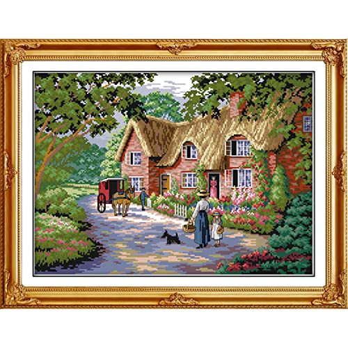 ITSTITCH Stamped Cross Stitch Kits for Adults,Full Range of Crossstitching Kits Preprinted Pattern Embroidery Needlepoint Starter Kits 14CT 2 Strands-Life in Countryside,18.5x14 inch - color: Life in countryside ,18.5x14 inch