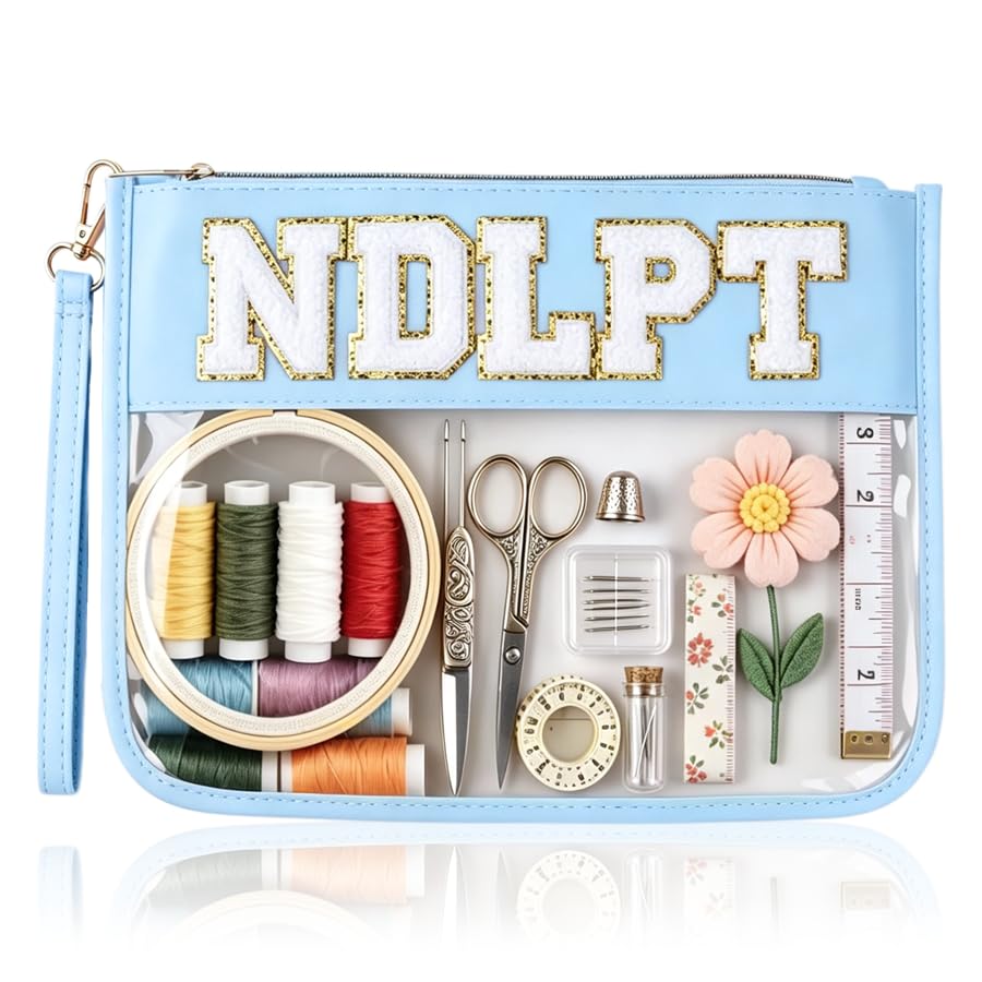 Needlepoint Project Bag NDLPT Clear Zip Pouch Bag, Premium Craft Storage Case, Sewing Organizers and Storage Sewing Gifts for Stitching Enthusiasts(Blue) - color: Blue