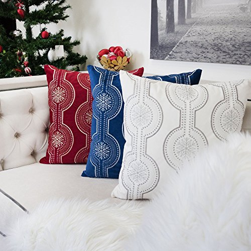 Embroidery Blue Velvet Throw Pillow Cover, Merry Christmas Series Snowflake Drop Luxury Soft Fuzzy Cozy Warm Slik Gift Square Couch Cushion Pillow Case 20 x 20 Inch, Cover Only - color: Snow Drop-blue