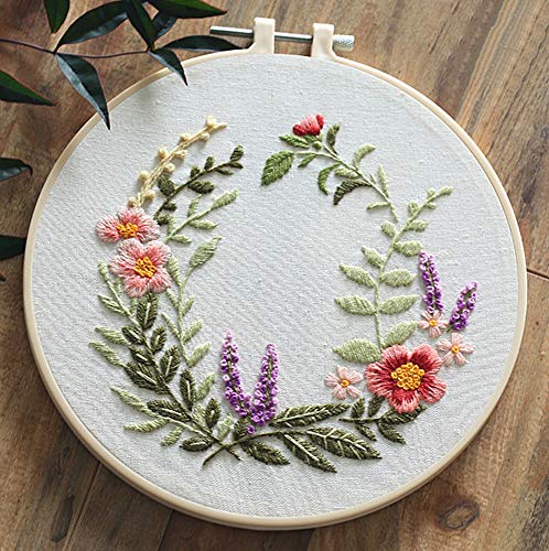Awesocrafts Embroidery Kit, Wreath Lavender Plants Full Range of Embroidery Starter Kits for Beginners Adults Kids DIY Handmade Easy Patterns (Lavender) - color: Lavender