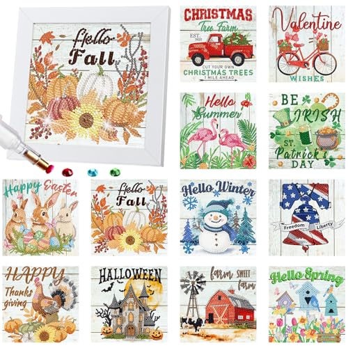 Trandraft 13 Pcs Fall Seasonal Small Diamond Art Kits for Adults Craft - style: Stylish Style